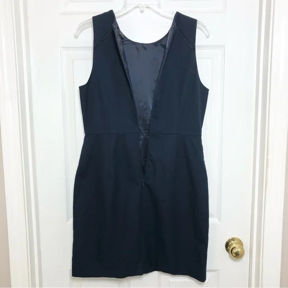 J Crew Cotton Blend Navy Blue Ladder Stitch Pockets Sheath Career Dress 10P - Picture 7 of 15